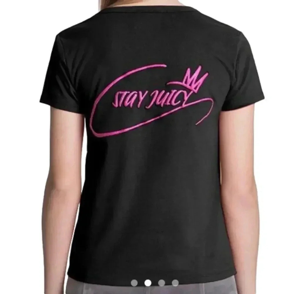 Juicy Couture Black and Pink Stay Juicy T-shirt NWT Size M